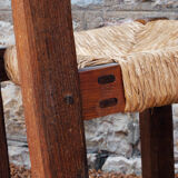 Brutalist chairs in pine and straw, France, 1950s, set of 4
