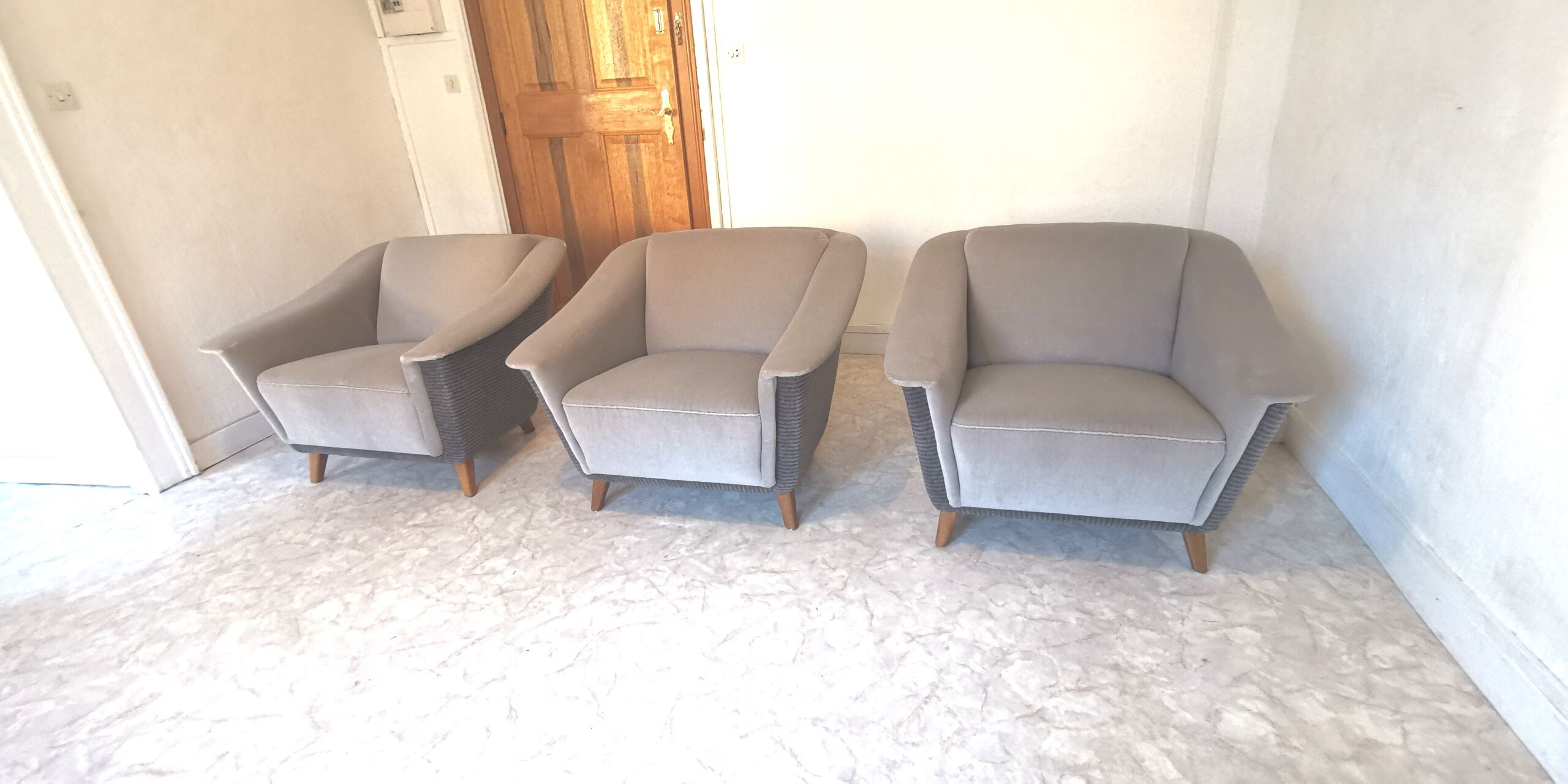 Trio armchairs club 50s grey