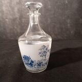 Vintage glass liqueur decanter décor on the banks of the Loire