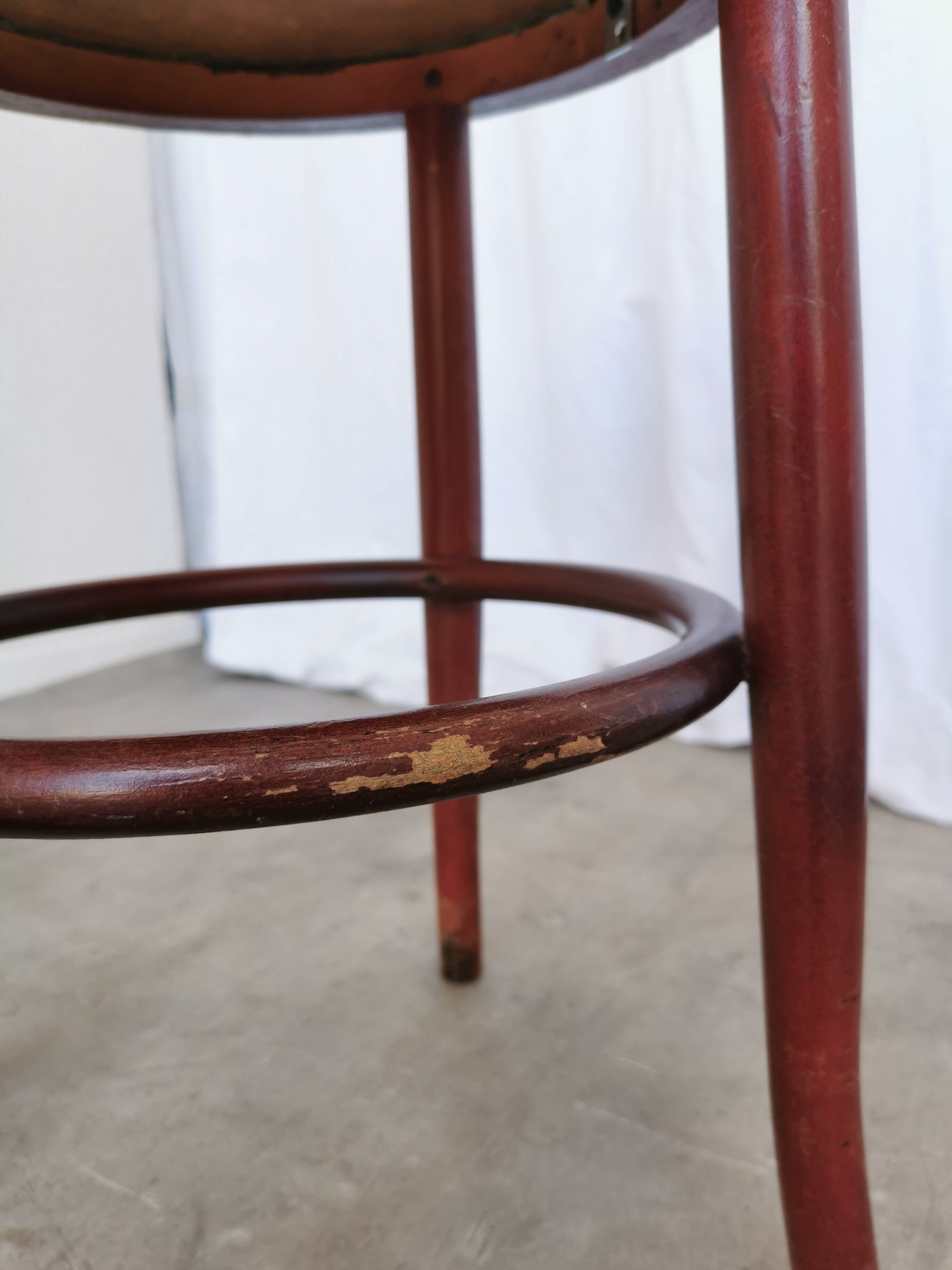 Vintage Irish Pub Stool: Green Leather Seat, Bentwood Thonet Style