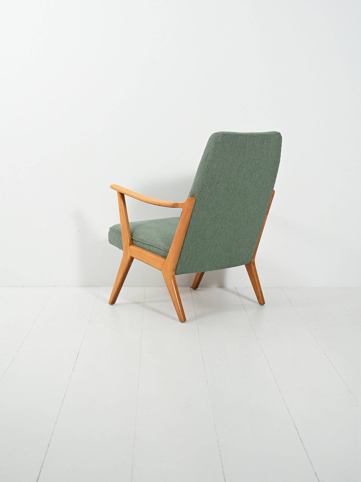 Scandinavian Beech Armchair with green wool upholstery, 1950-60s