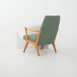 Scandinavian Beech Armchair with green wool upholstery, 1950-60s