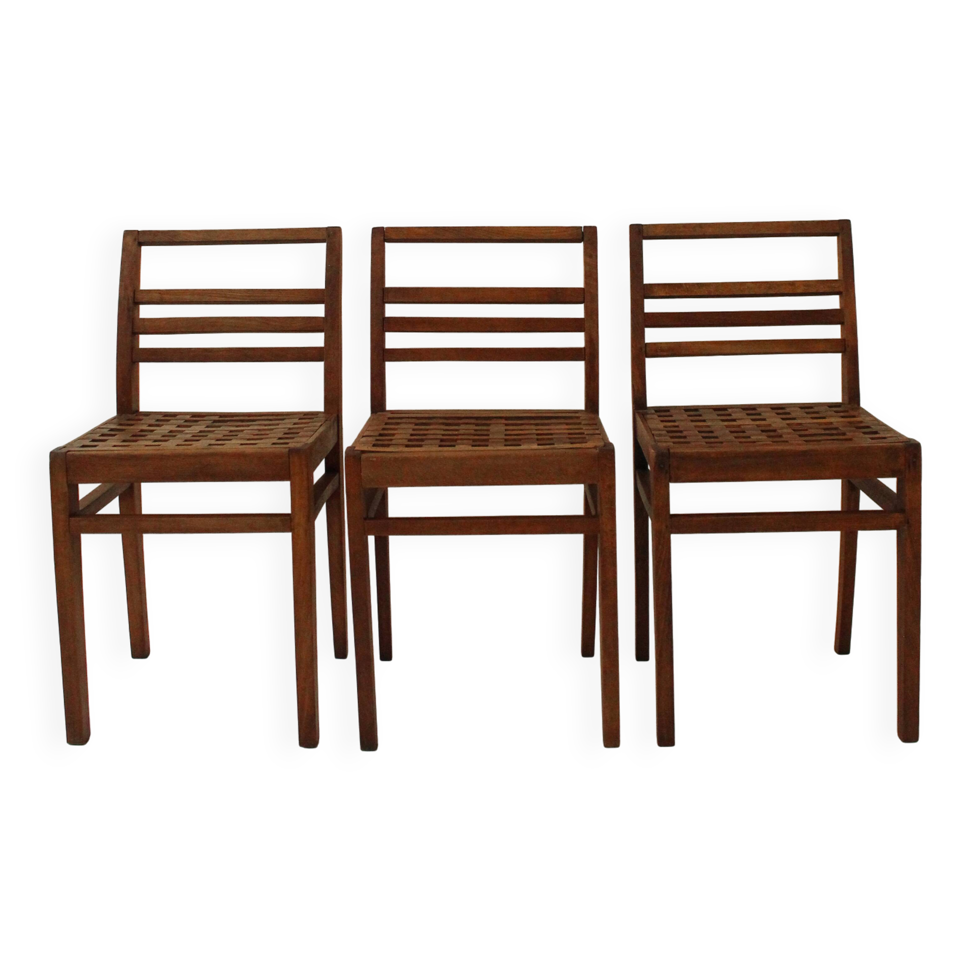 3 chairs model 103 with lattice seats by René Gabriel