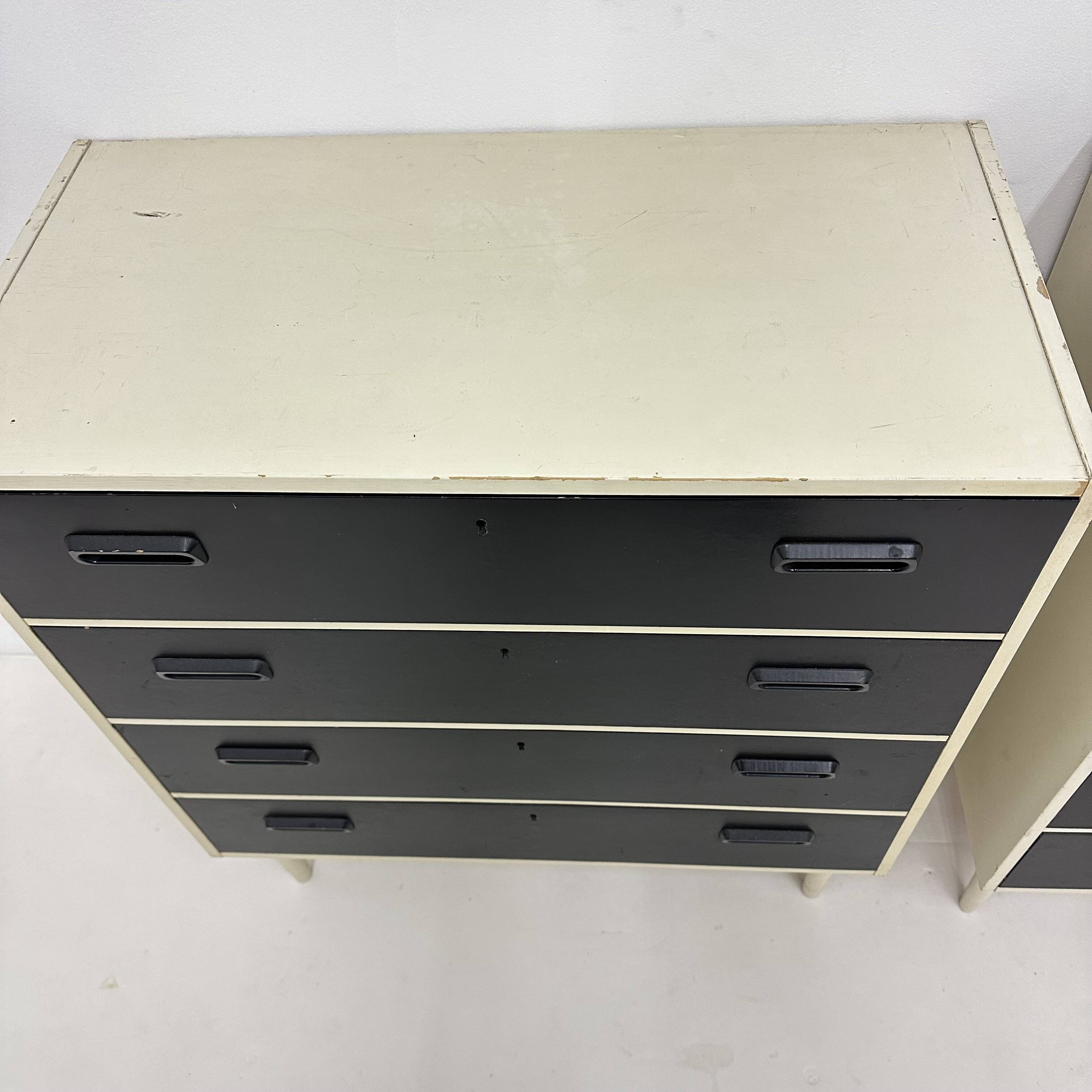 Set of 2 black and white chests of drawers, 1970s
