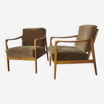 Paire de fauteuils vintage bois et velours