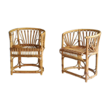 Pair of armchairs in rattan 50s