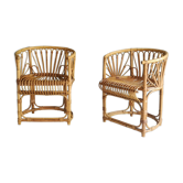 Pair of armchairs in rattan 50s