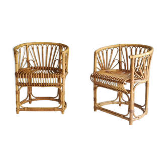 Paire de fauteuils en rotin années 50