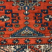 Old Turkish Kazak Rug Oriental 132x95 cm vintage tribal carpet, Red and Blue