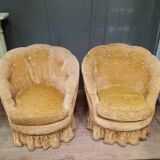 Pair of flared back toad armchairs
