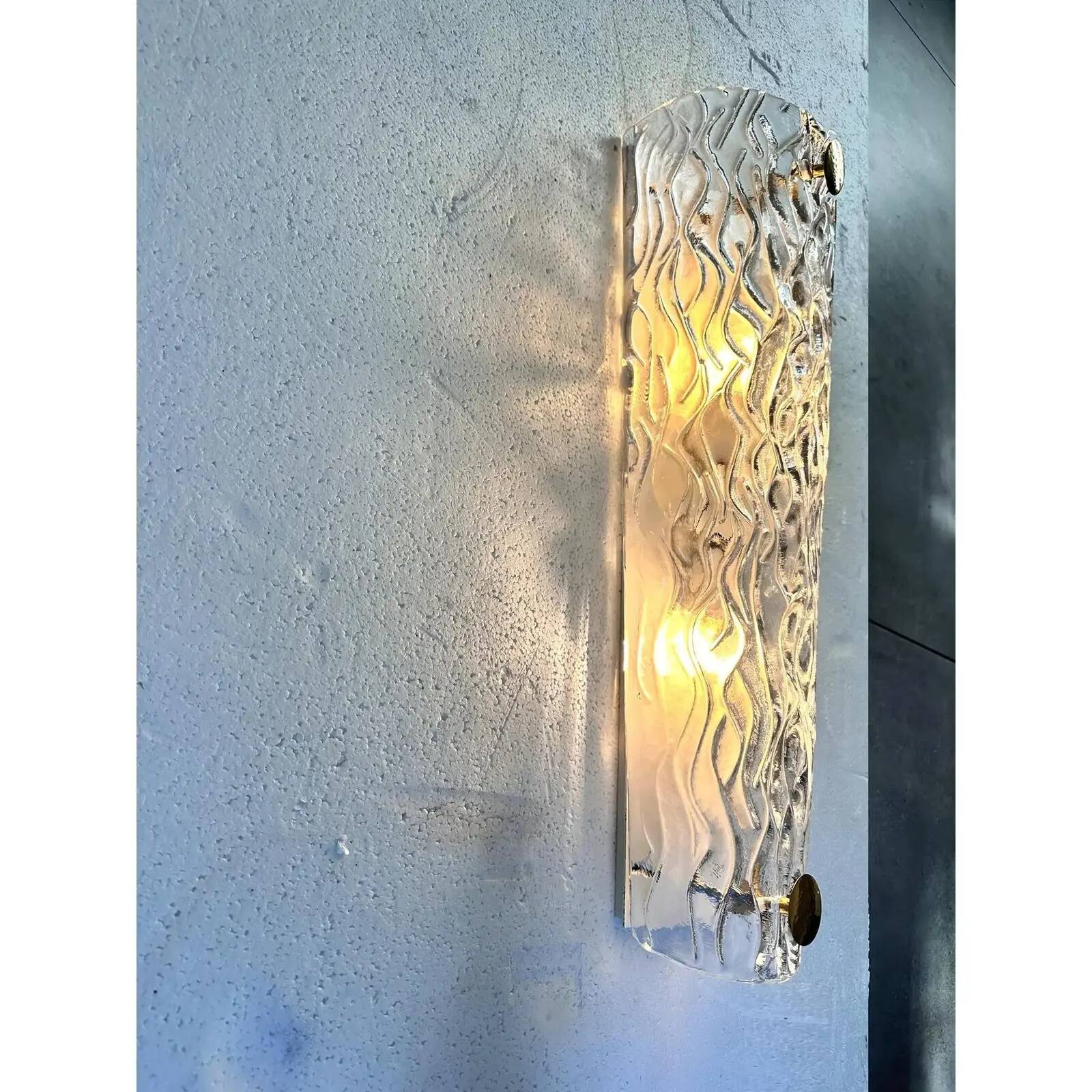 Monumental Clear Murano Glass Wall Sconces from Italy – Set of Two