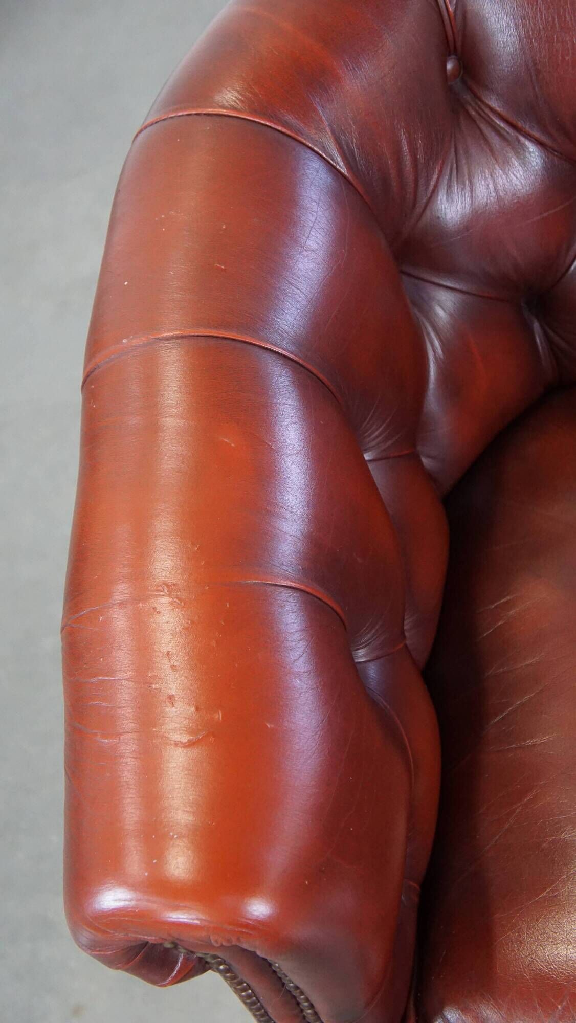 Red cow leather English chesterfield club chair