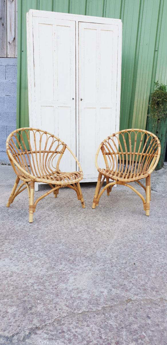 Paire de fauteuils en rotin vintage