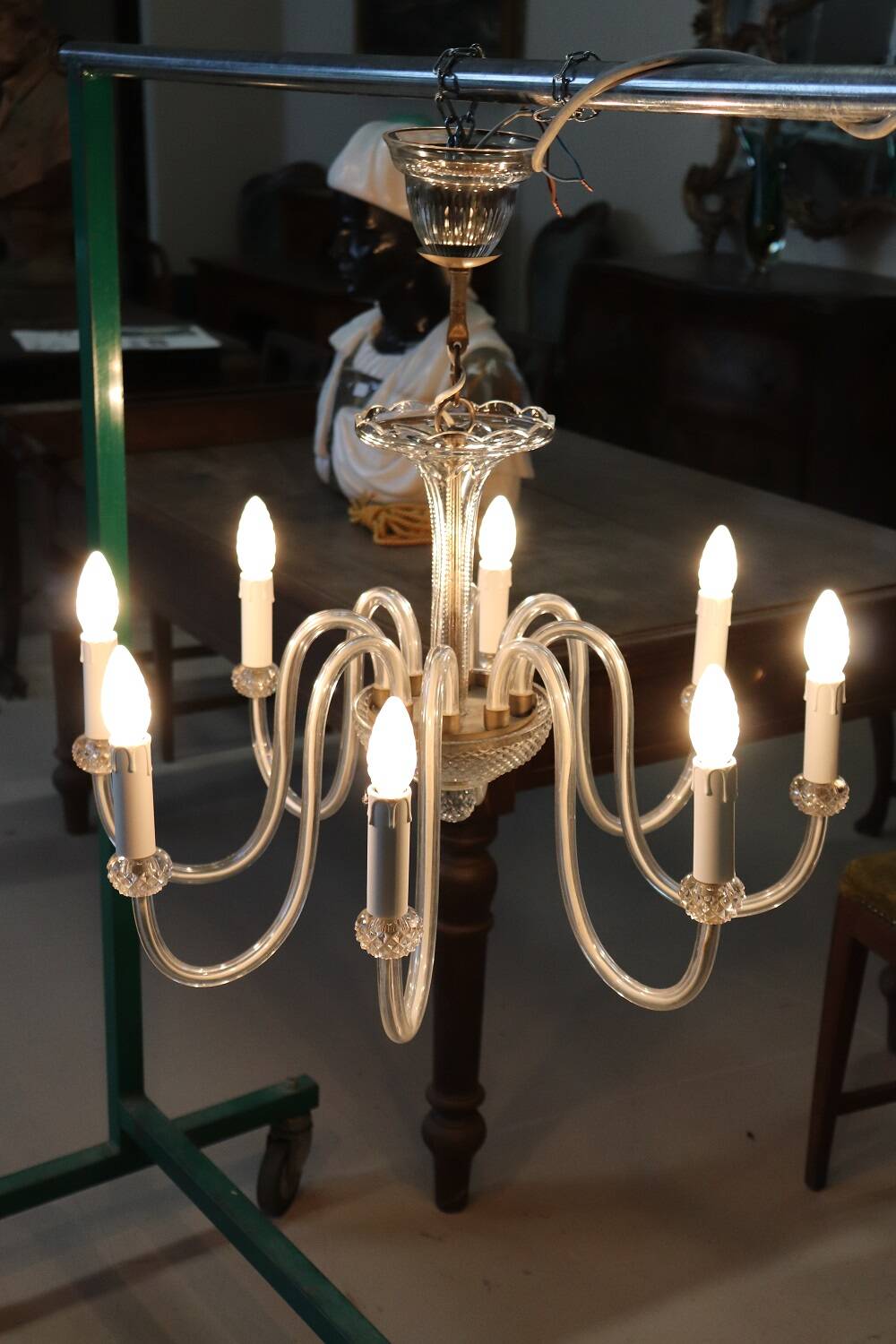 Vintage Clear Murano Glass Chandelier, 1980s