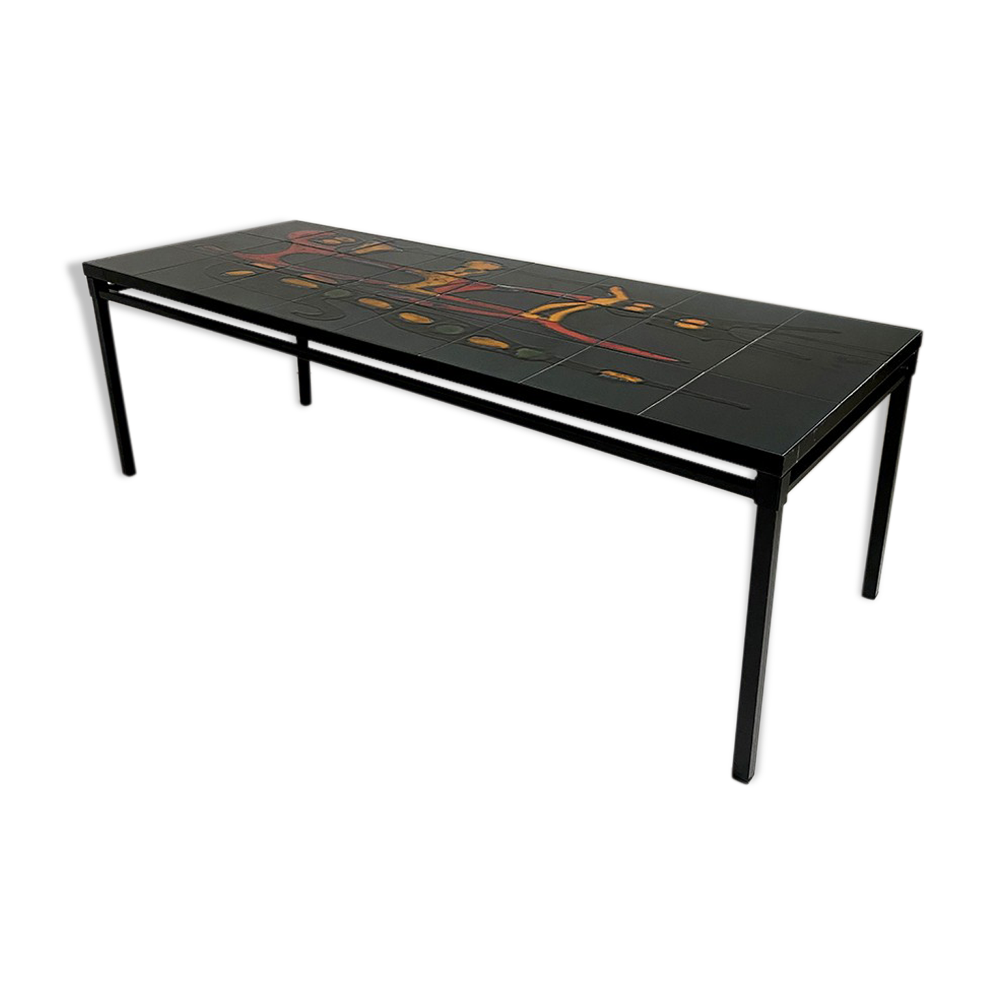 60's enamelled ceramic and metal coffee table