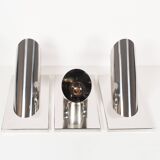 Set of three large sculptural vintage chrome metal wall lights