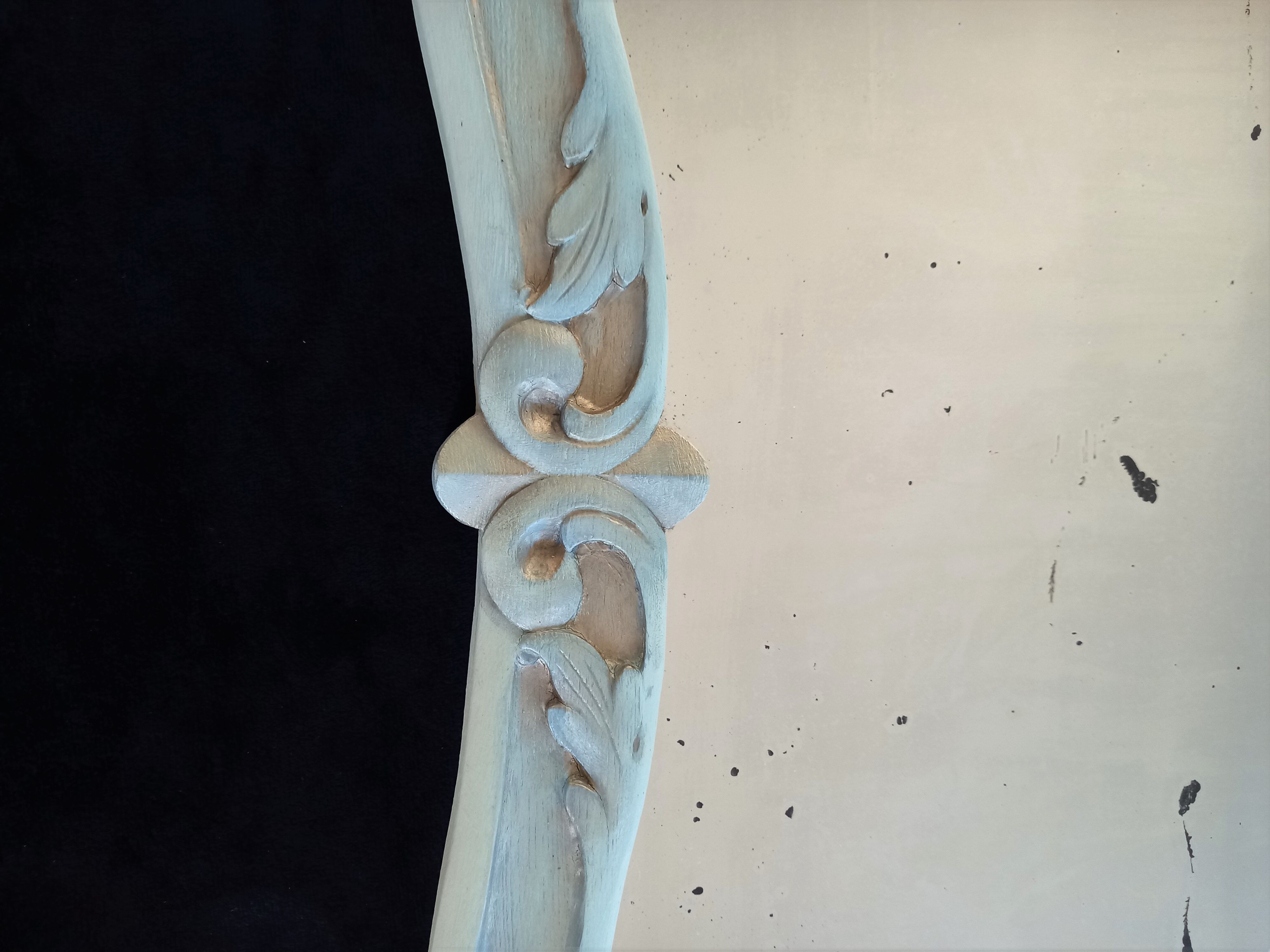 Old mirror carved baroque style in green linden & gold