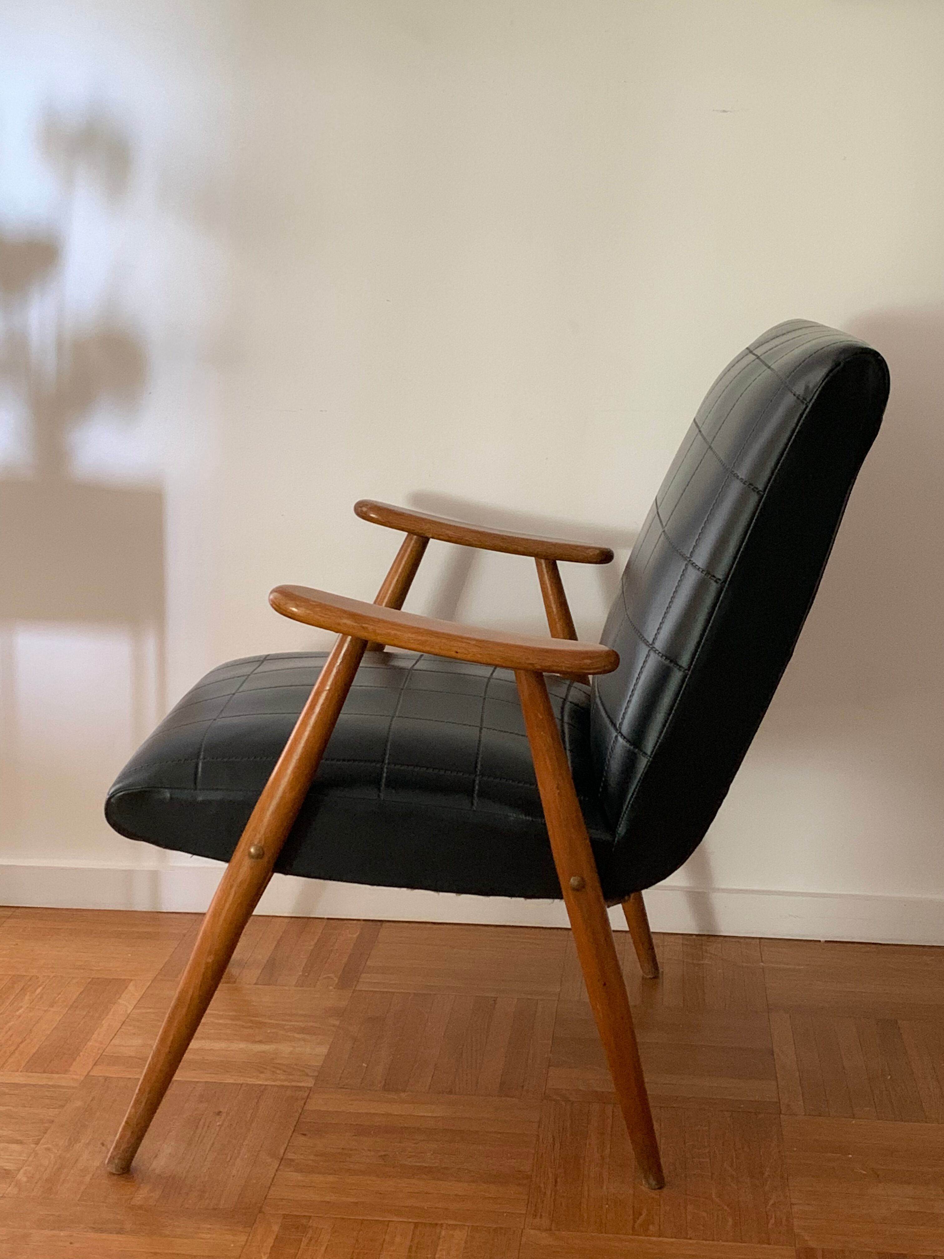 Fauteuil scandinave 1950s skaï noir