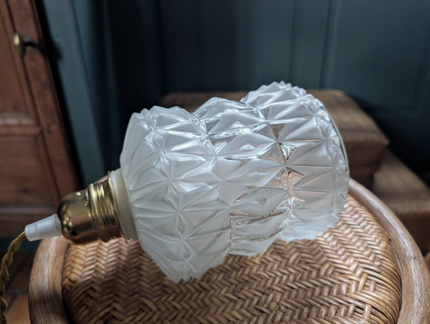 Frosted and clear moulded glass lampshade, mid-20th century.