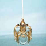 Vintage brass and crystal suspension Palwa, mid-century suspension.