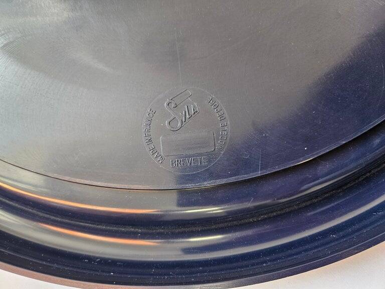 Rare dark blue round wall mirror from the mid-century SYLA, France, 1970