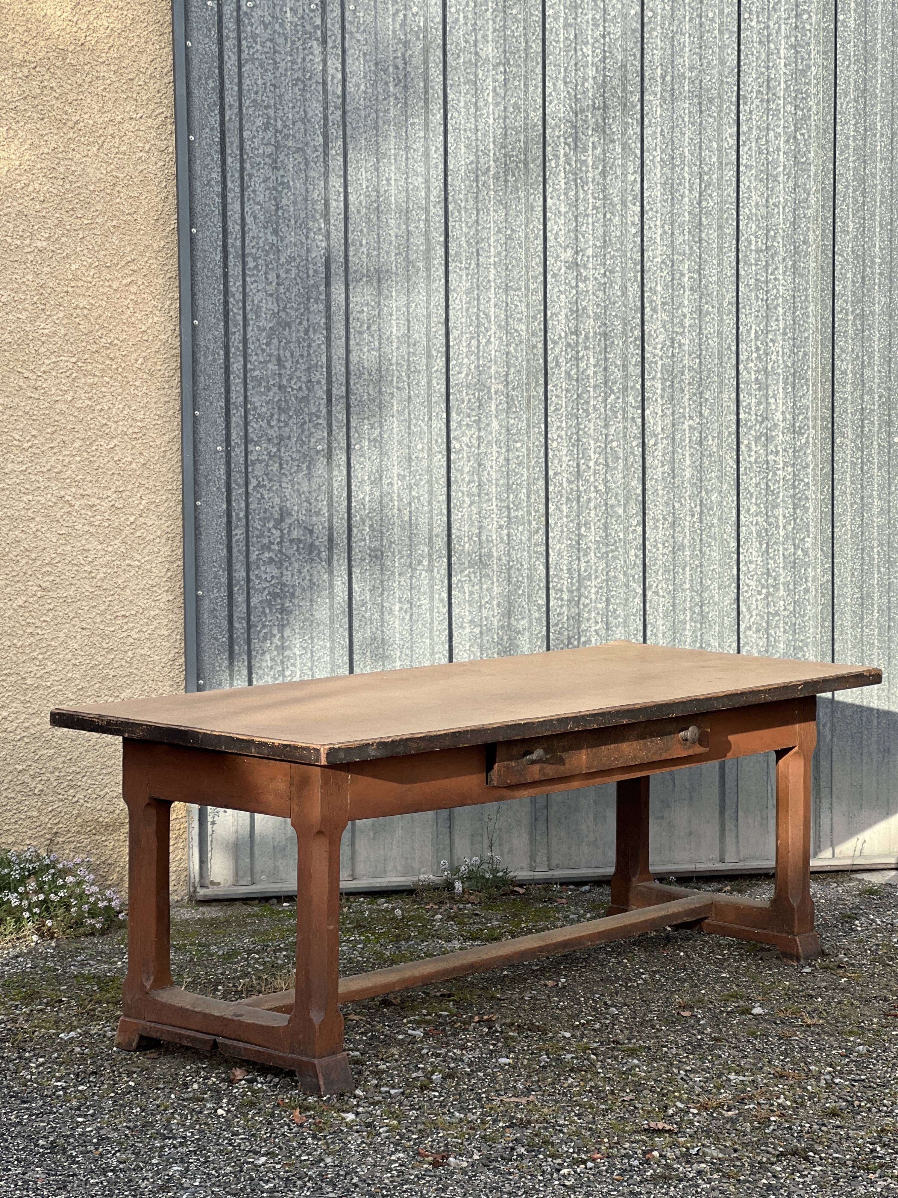 Solid wood farmhouse table with drawer