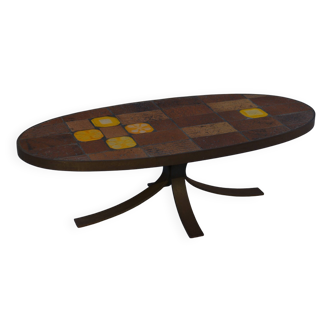 Table Basse en Pierre de Lave et Céramique par Jean Jaffeux 1960 - 1970