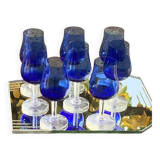 8 verres a porto ou apéritif en verre bleu cobalt et base transparente vintage