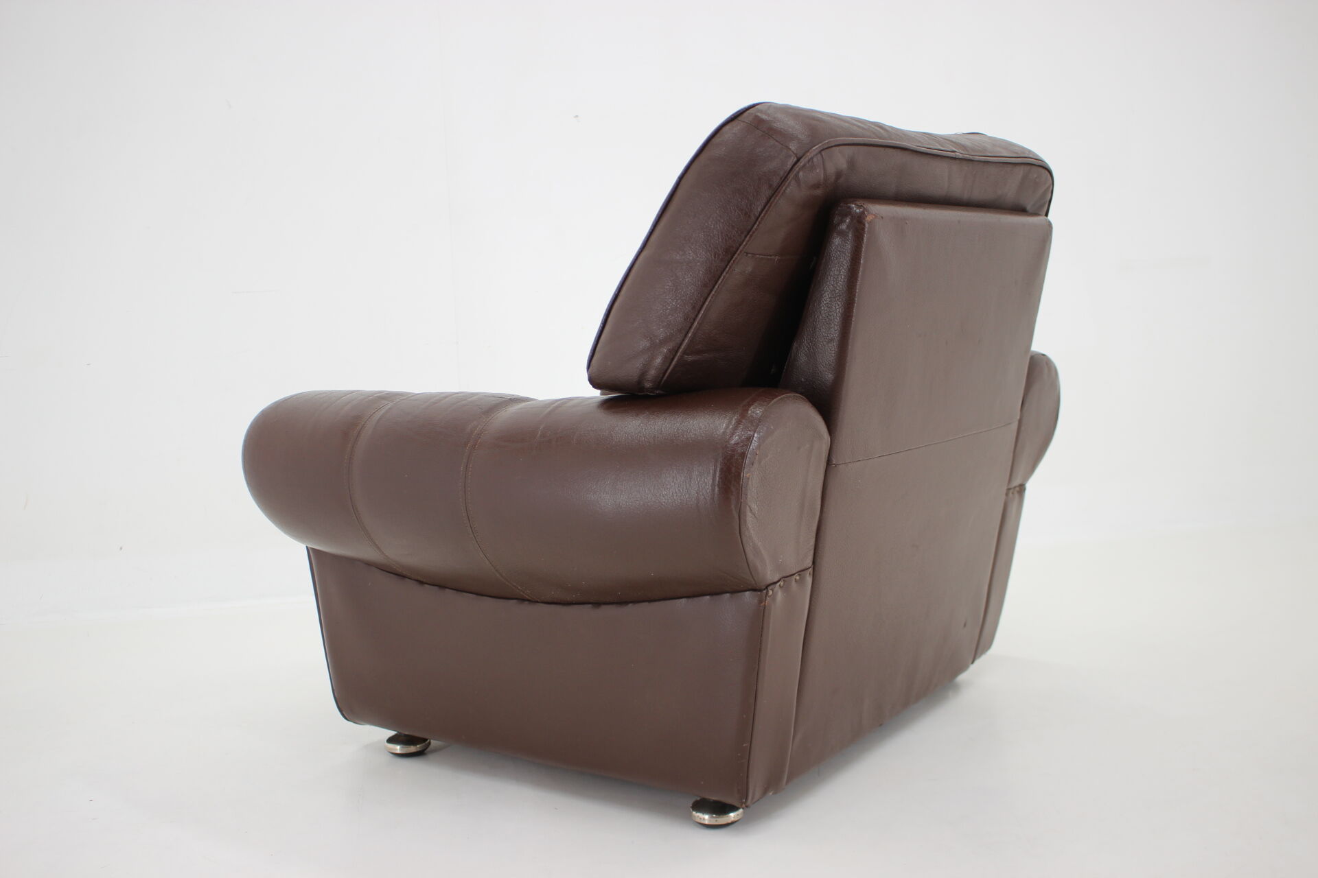 Fauteuil en cuir brun danois des années 1970, Danemark