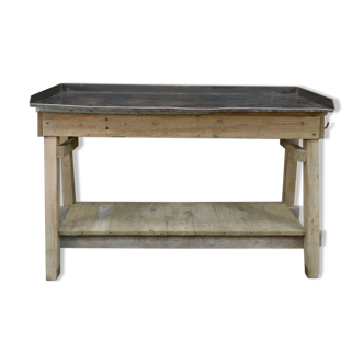Industrial Console Table in fir and metal 1930