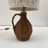 Lampe en rotin et son abat-jour en laine blanc chiné