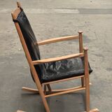 Scandinavian wooden and leather rocking chair
