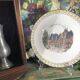 Gien earthenware cake presentation dish with castle decor