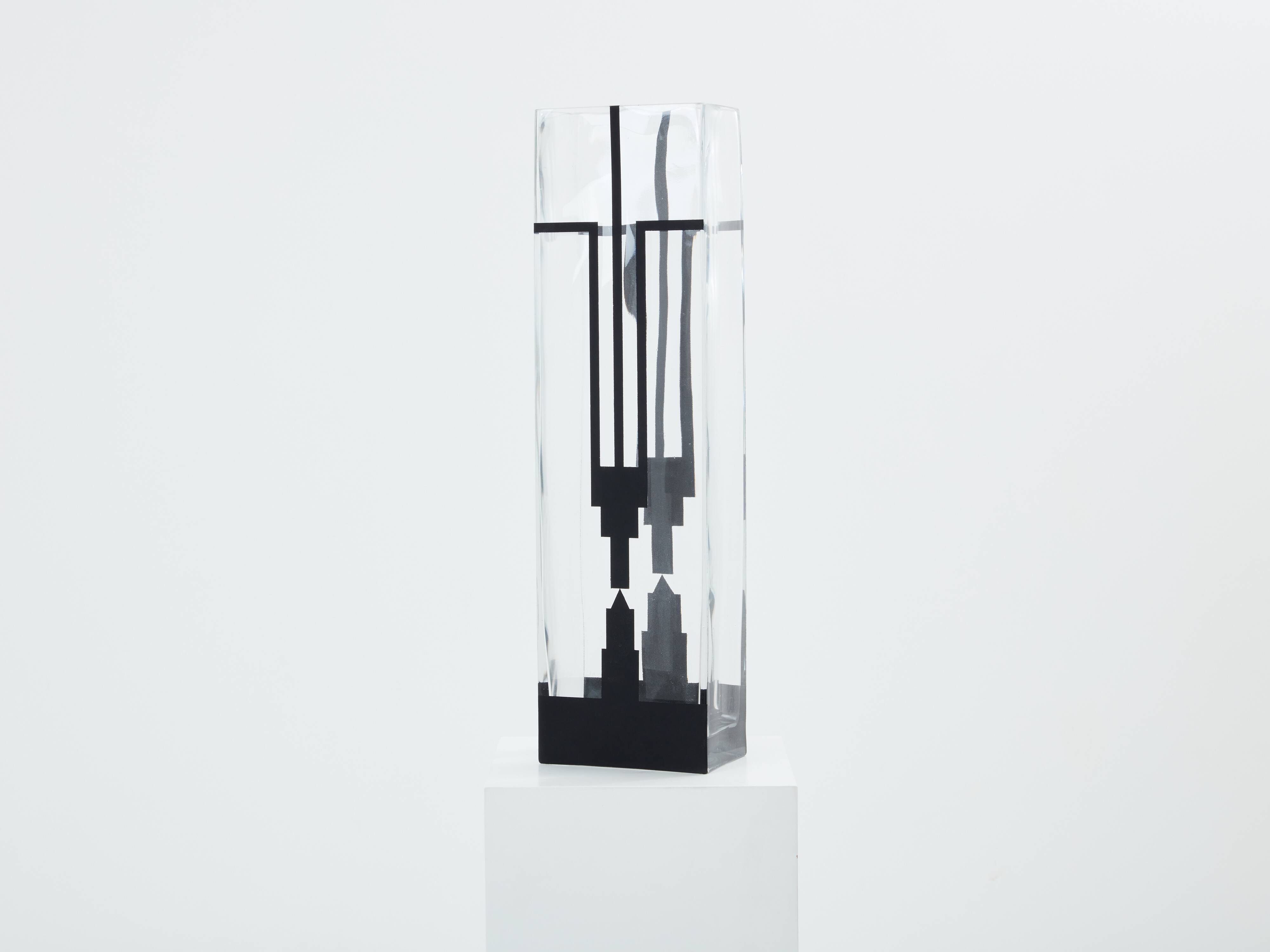 Large Art Deco vase in black frosted glass signed Anatole Riecke 1932