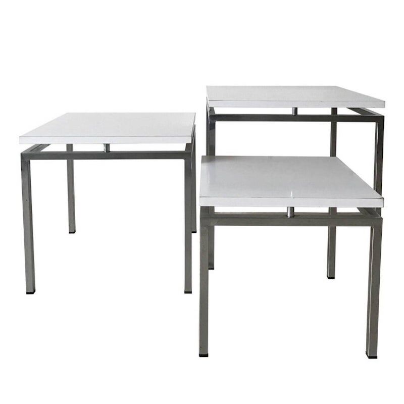 White mid-century modern nesting tables, modernist design, 1960s