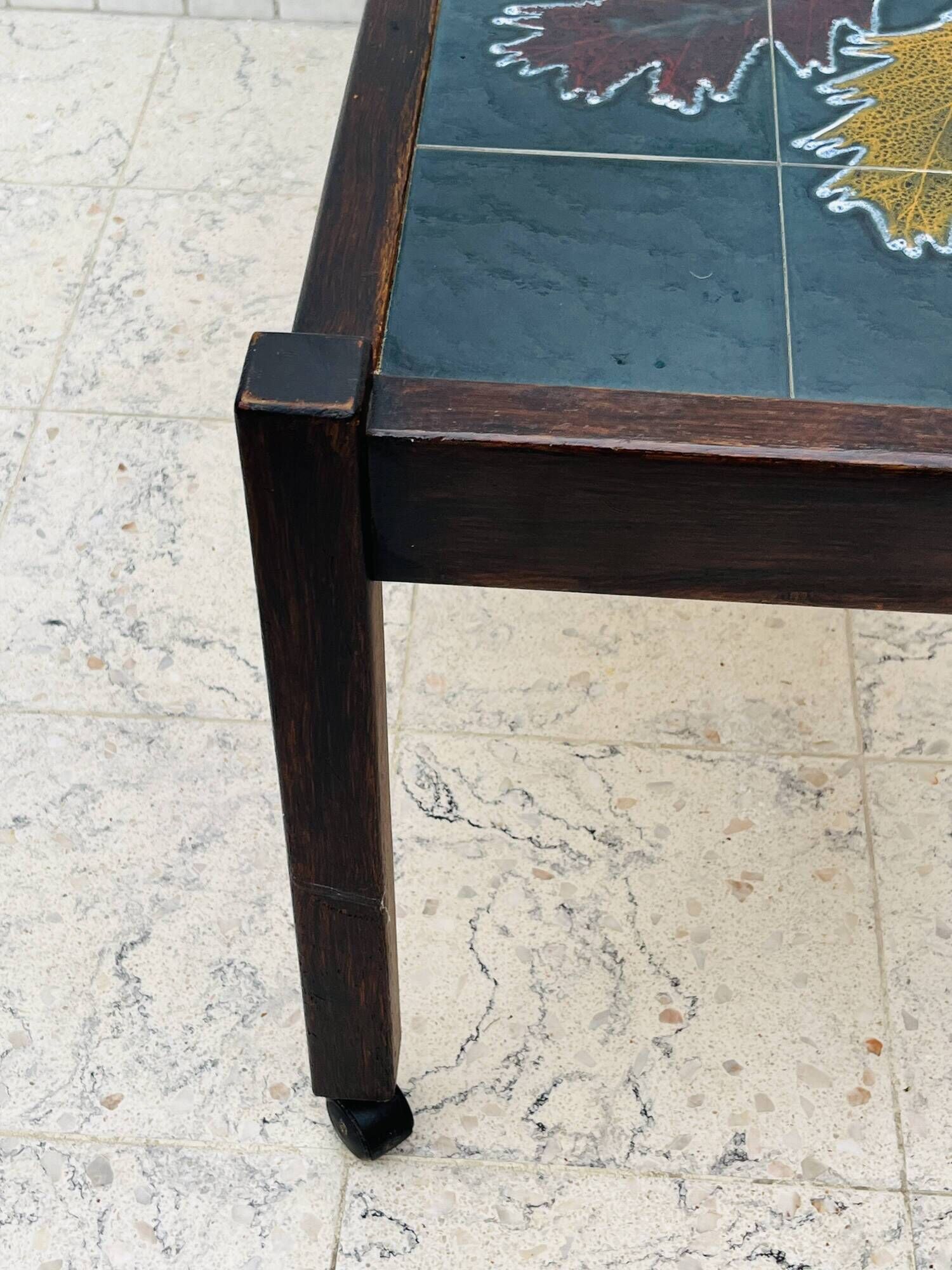 Vintage Coffee Table Ceramic and Solid Wood