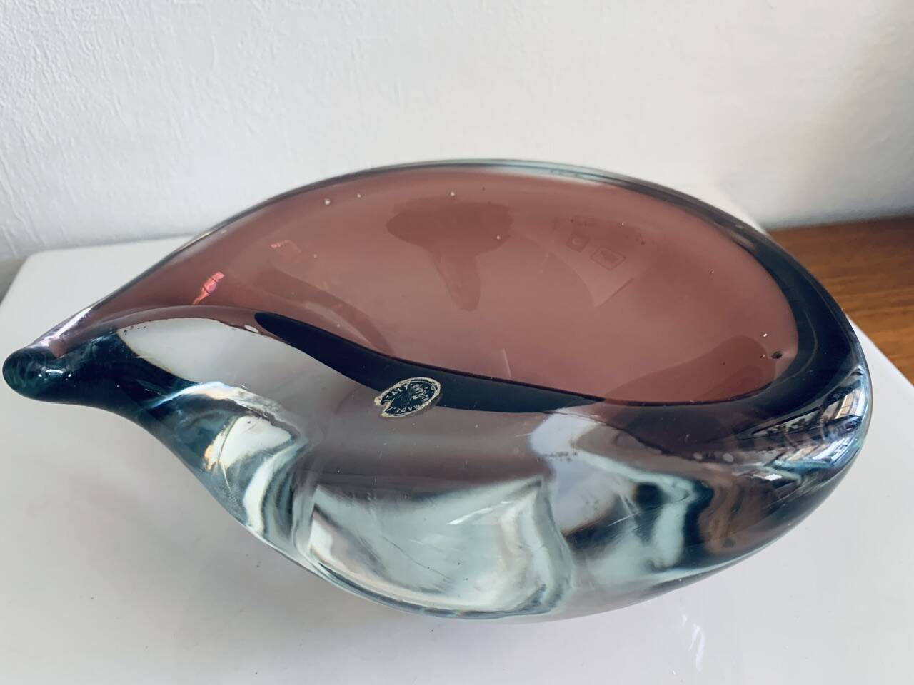 Vintage ashtray, Murano Sommerso, with pestle and label, circa 1960s