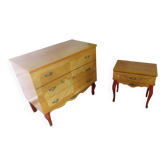 Chest of drawers and bedside table - Imitation Louis XV - lemon wood veneer