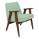 Pastel pistachio wool fabric Scandinavian armchair, oak wood.