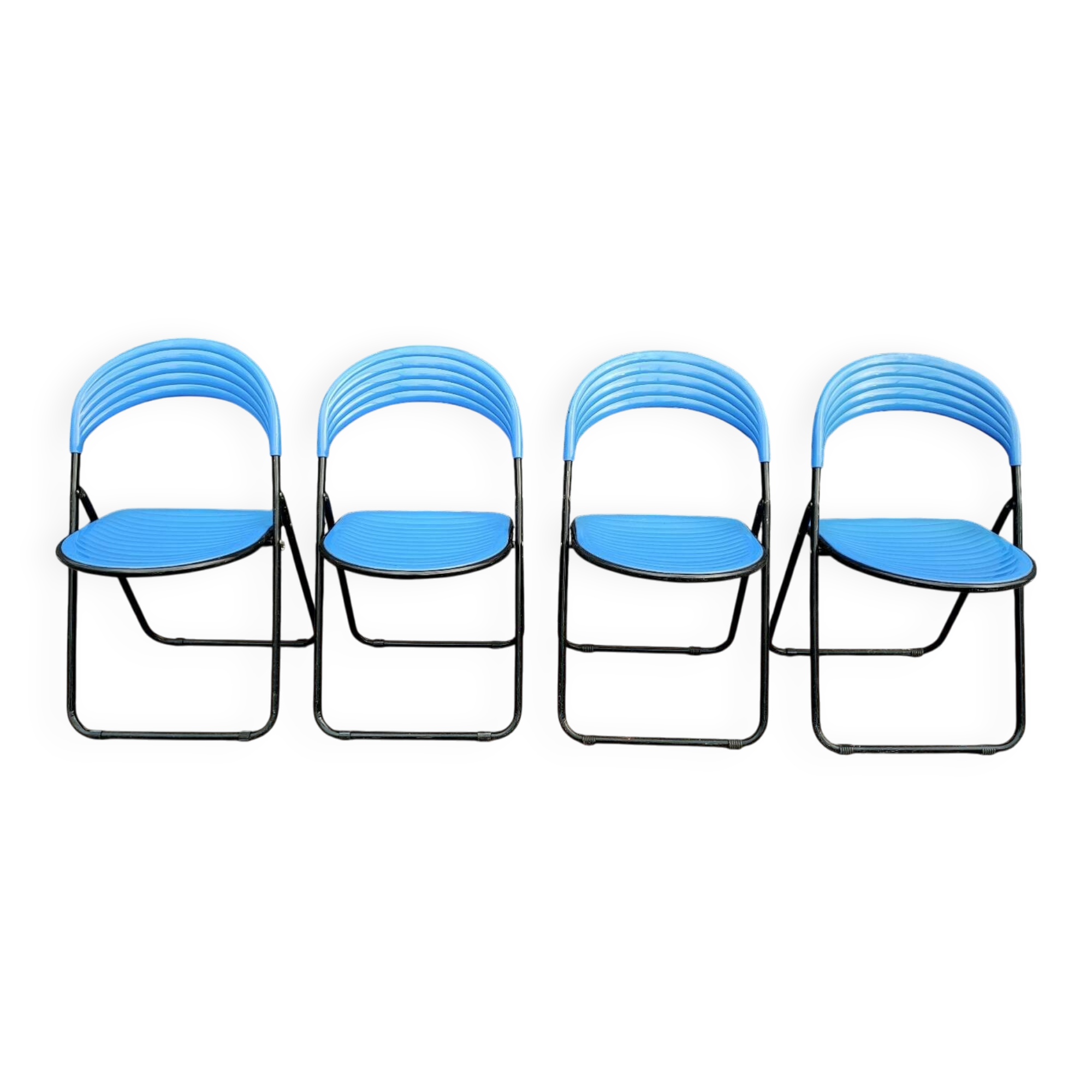 Set of 4 folding metal and plastic chairs