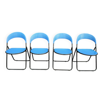 Set of 4 folding metal and plastic chairs