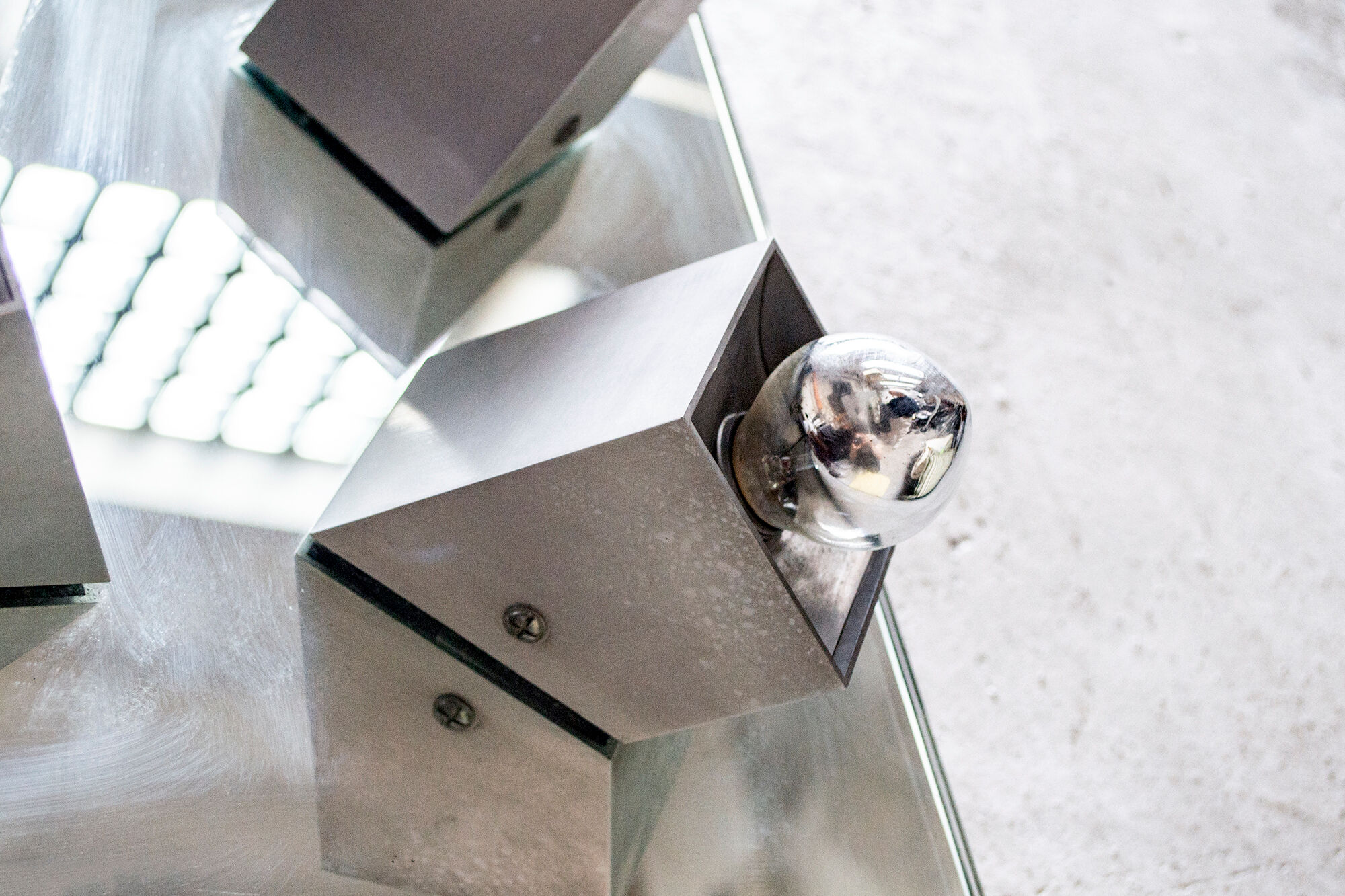 Mirror ceiling lamp in aluminum and steel Eval Italia 70s