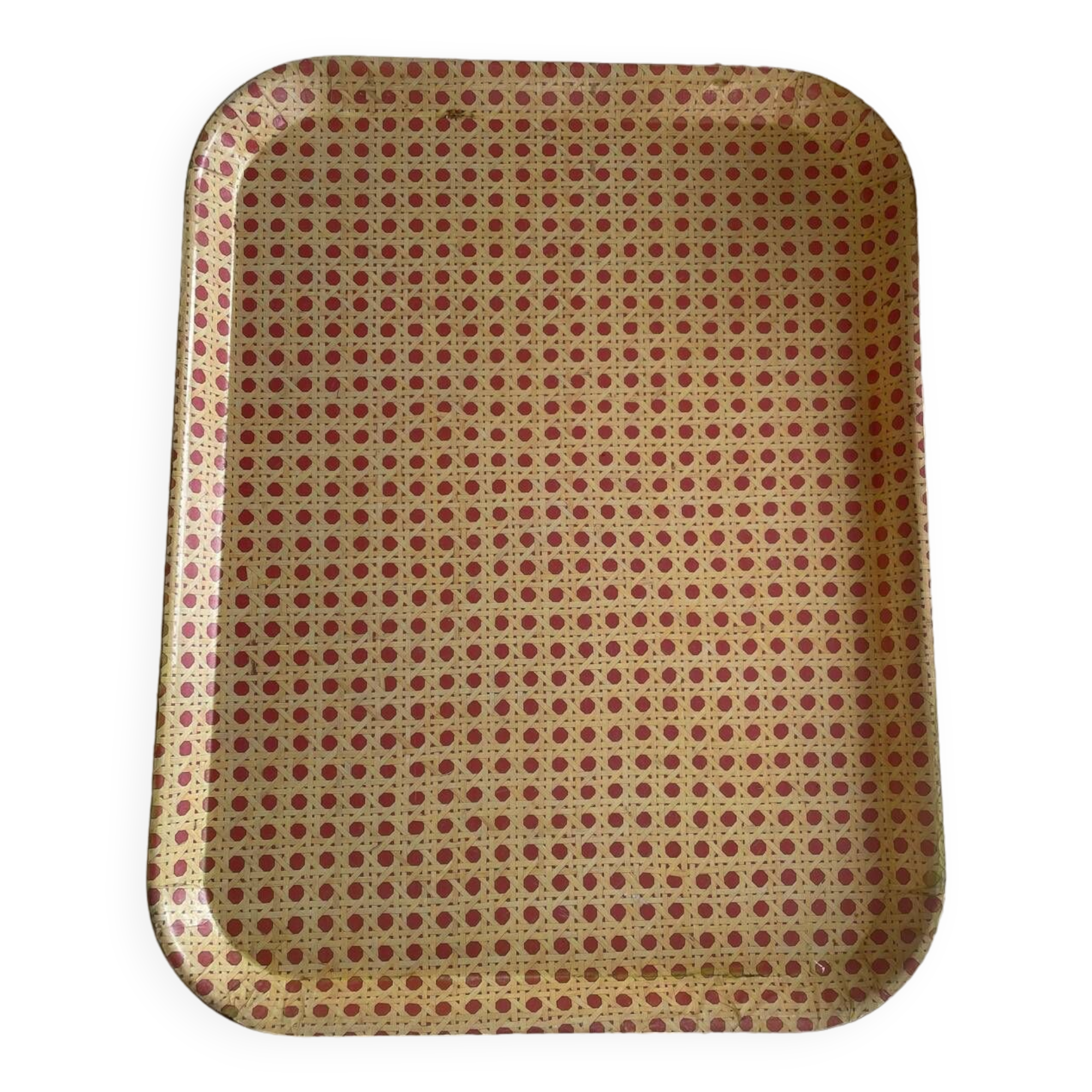 70s tray in fiberglass imitation rattan