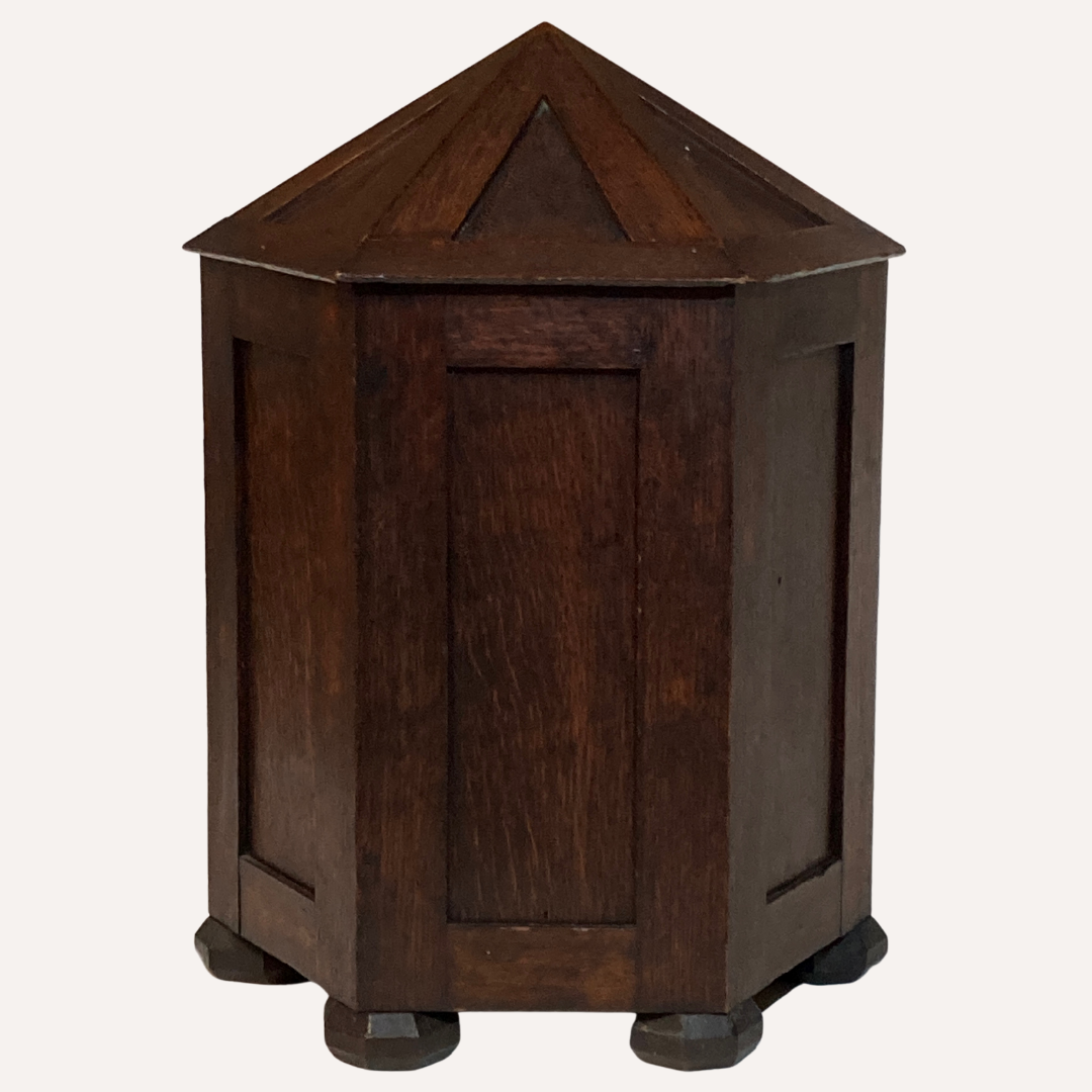 Art deco modernist brutalist oak hexagonal cabinet, ca 1910