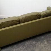 Jansen Olive green leather sofa France 1970