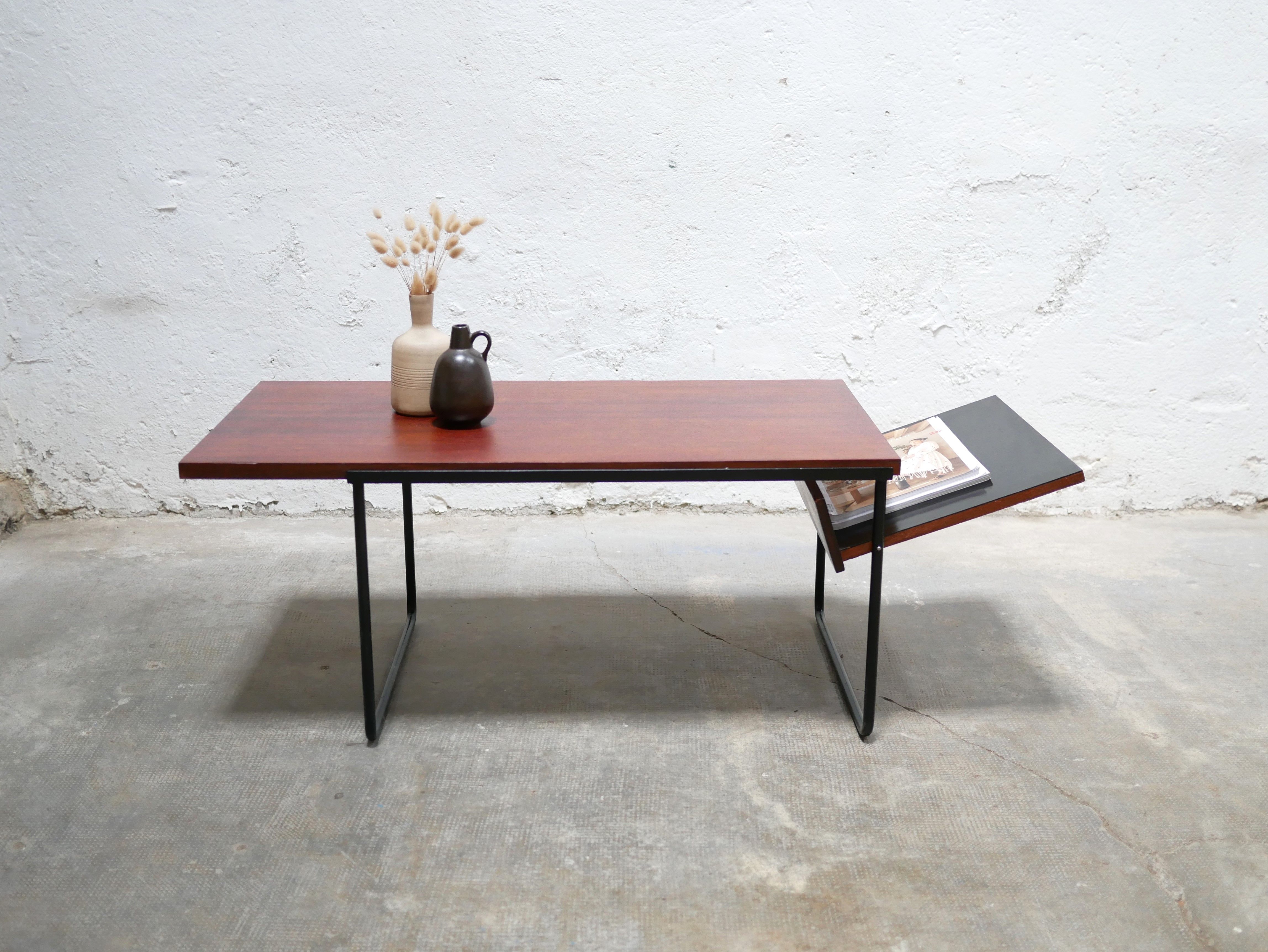 Modernist coffee table in wood and metal