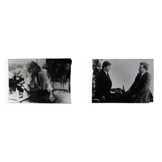 2 photographs taken from the film The Pink Telephone