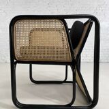 Cubic armchair in black rattan and canework