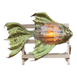 Vintage brass and stone fish-shaped wall light, 1970s