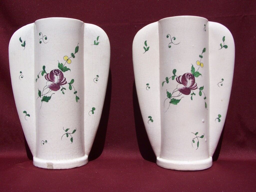 Pair of winged vases Louis DAGE cracked faience 30cm Samadet Art Deco 1930